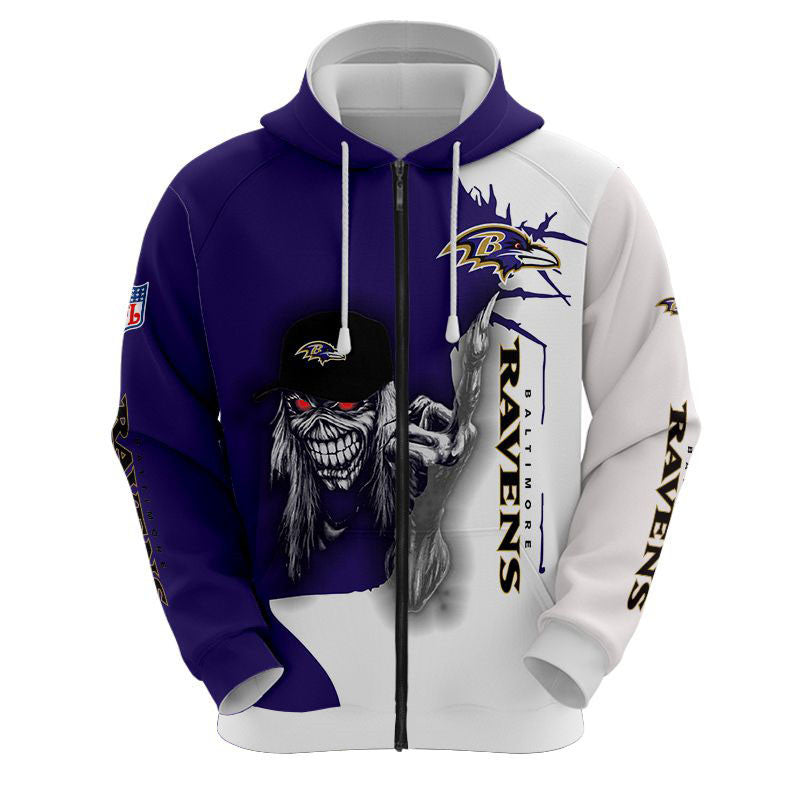 nfl printed iron maiden baltimore ravens zip up hoodies pullover hoodies 8347 kljtf