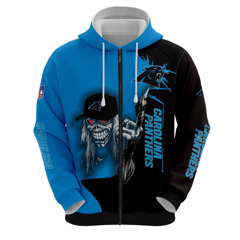 nfl printed iron maiden carolina panthers zip up hoodies pullover hoodies 1746 pf0av