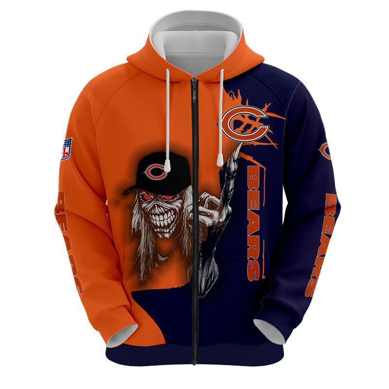 nfl printed iron maiden chicago bears zip up hoodies pullover hoodies 1476 w0p0l