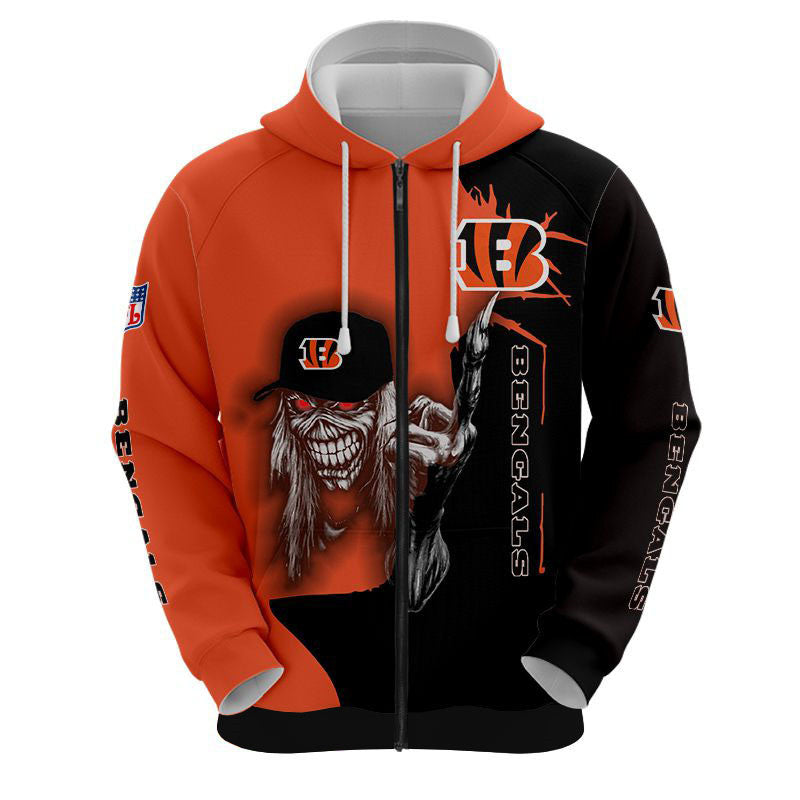 nfl printed iron maiden cincinnati bengals zip up hoodies pullover hoodies 6224 uyic2