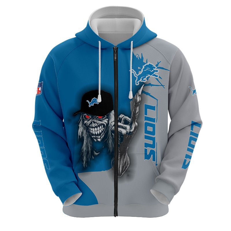 nfl printed iron maiden detroit lions zip up hoodies pullover hoodies 8487 hhsd6