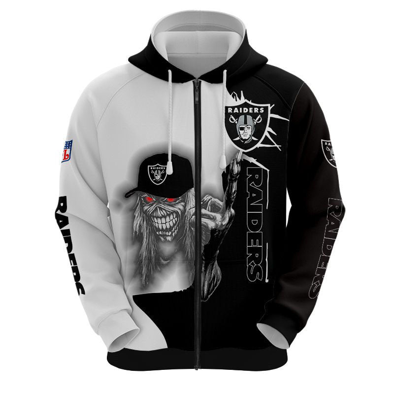 nfl printed iron maiden las vegas raiders zip up hoodies pullover hoodies 1608 slswz