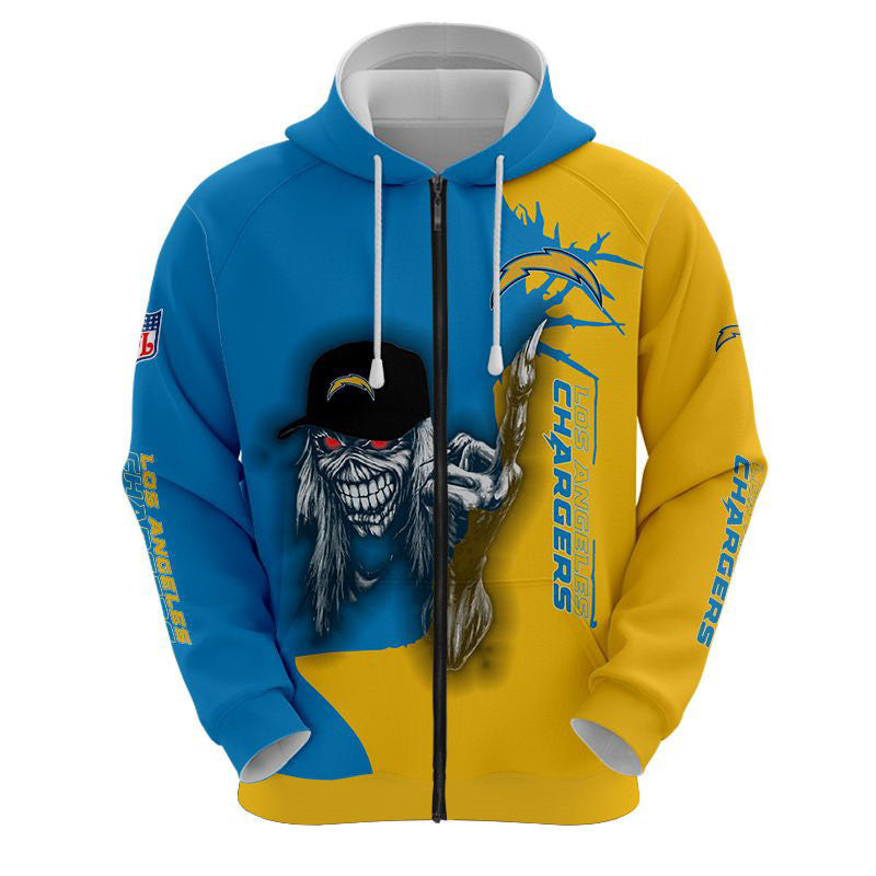 nfl printed iron maiden los angeles chargers zip up hoodies pullover hoodies 5503 pgodk
