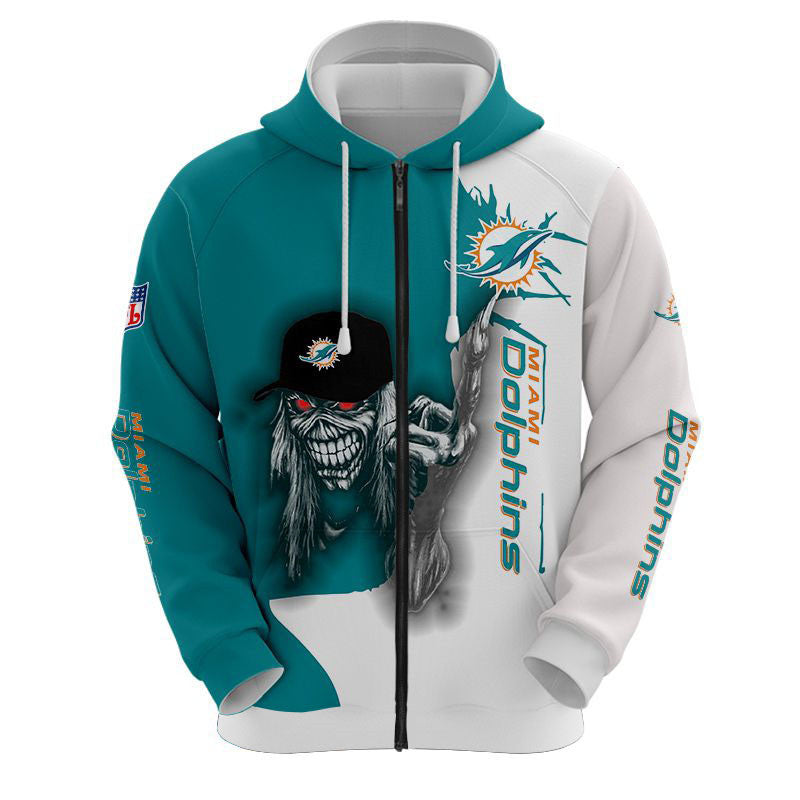 nfl printed iron maiden miami dolphins zip up hoodies pullover hoodies 9522 kxkqh