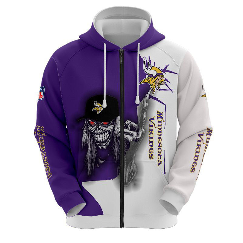 nfl printed iron maiden minnesota vikings zip up hoodies pullover hoodies 5574 frbl6