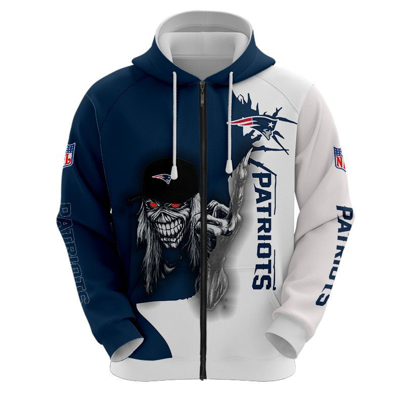 nfl printed iron maiden new england patriots zip up hoodies pullover hoodies 6227 rghqu