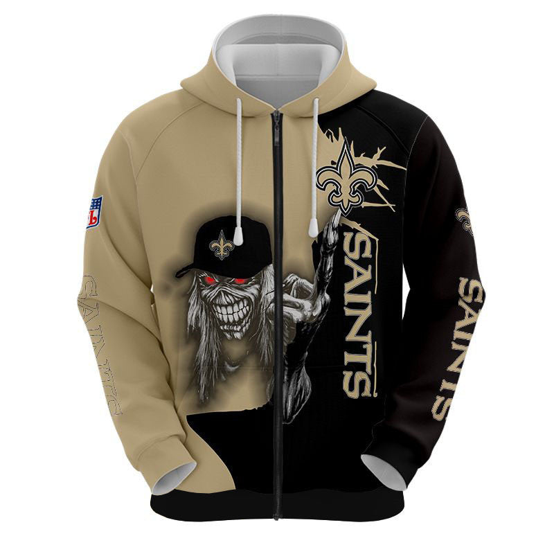 nfl printed iron maiden new orleans saints zip up hoodies pullover hoodies 7831 l1xtl