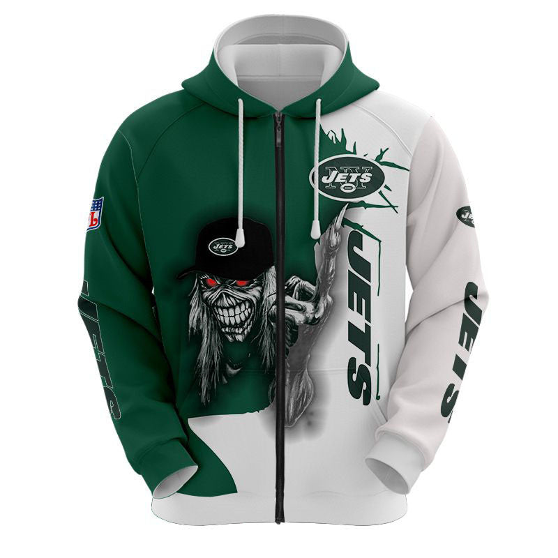 nfl printed iron maiden new york jets zip up hoodies pullover hoodies 8602 lpwlw