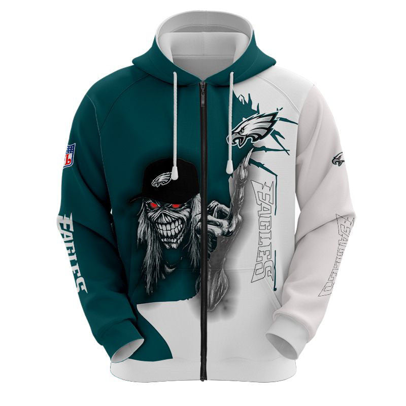 nfl printed iron maiden philadelphia eagles zip up hoodies pullover hoodies 9238 4kzux