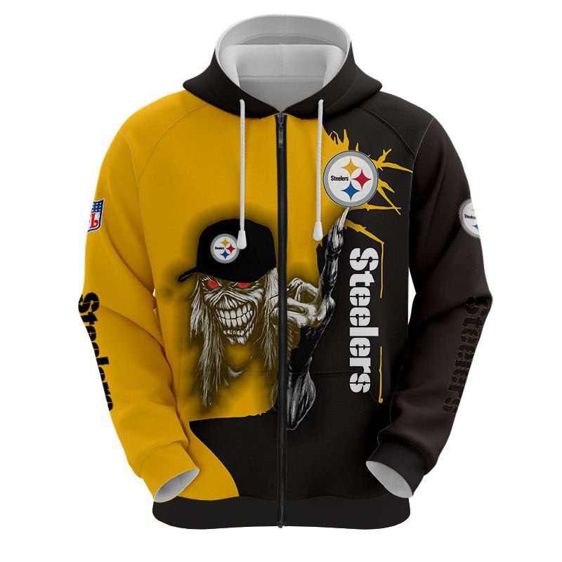 nfl printed iron maiden pittsburgh steelers zip up hoodies pullover hoodies 6800 w421x