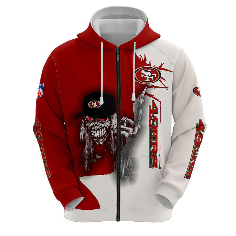 nfl printed iron maiden san francisco 49ers zip up hoodies pullover hoodies 2608 rdpxd