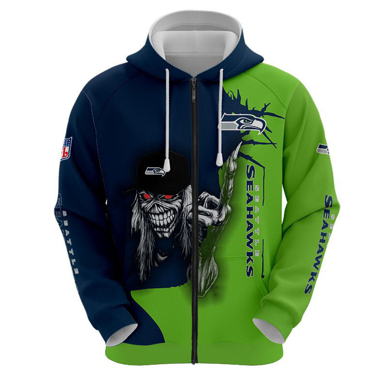 nfl printed iron maiden seattle seahawks zip up hoodies pullover hoodies 6862 4vbq2
