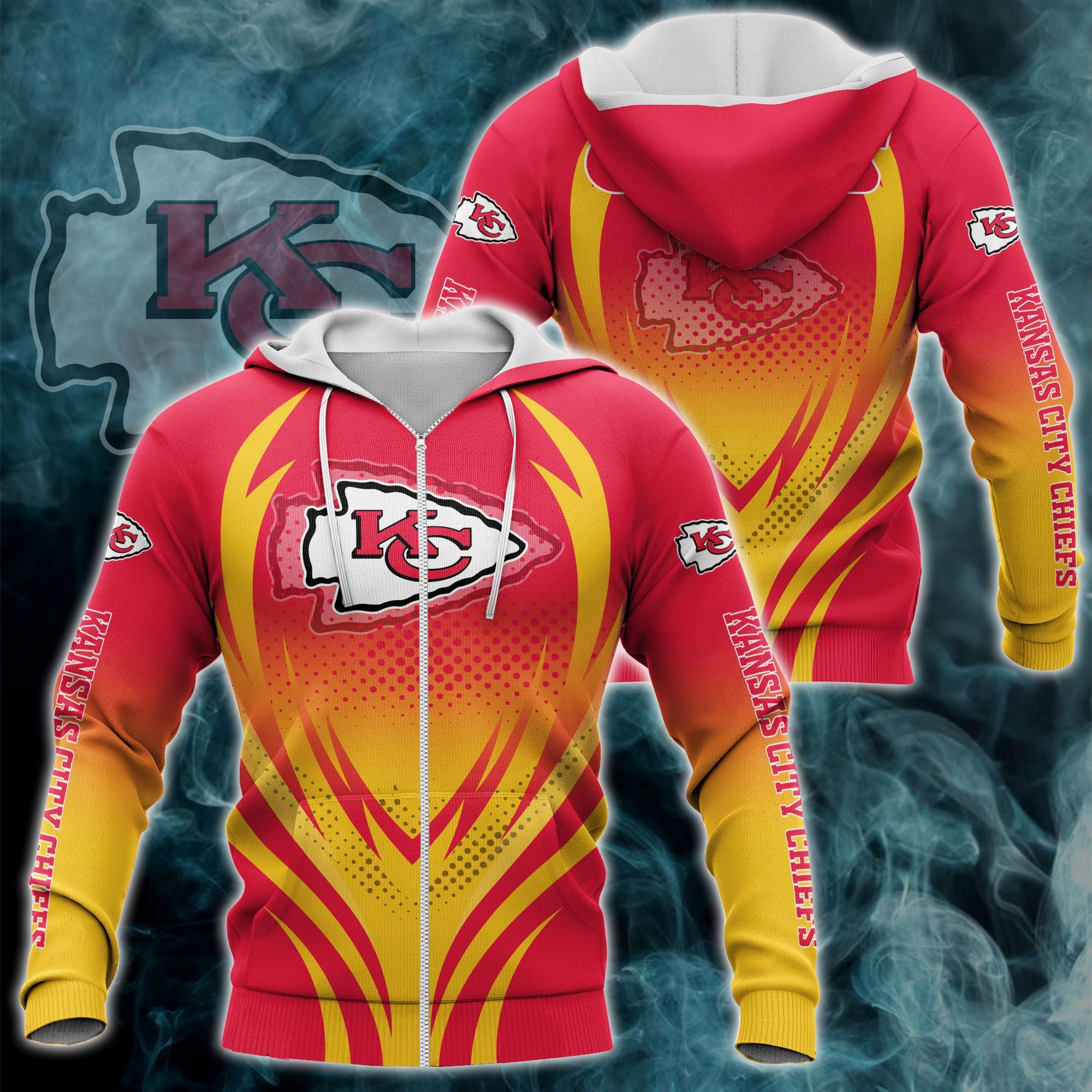 nfl printed kansas city chiefs zipper hoodie 3d print h04fs 1598 cs0zn