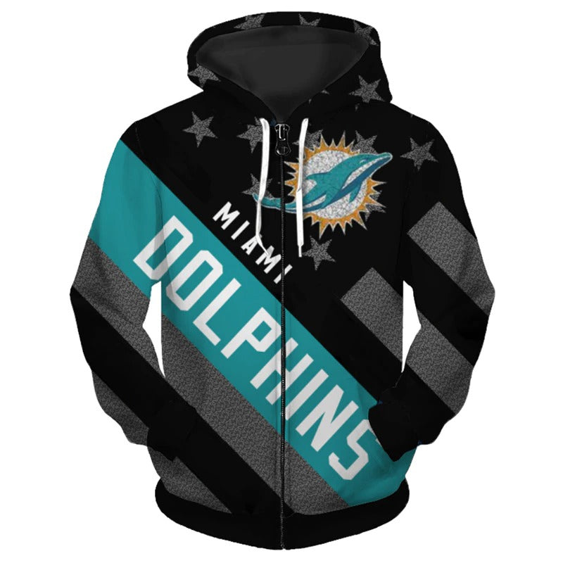 nfl printed miami dolphins zipper hoodies striped banner 3552 5km5y