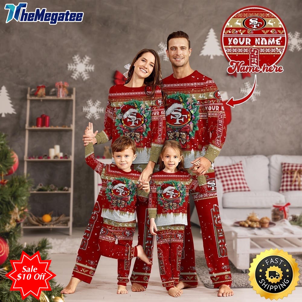 nfl san francisco 49ers custom name pajamas christmas for family