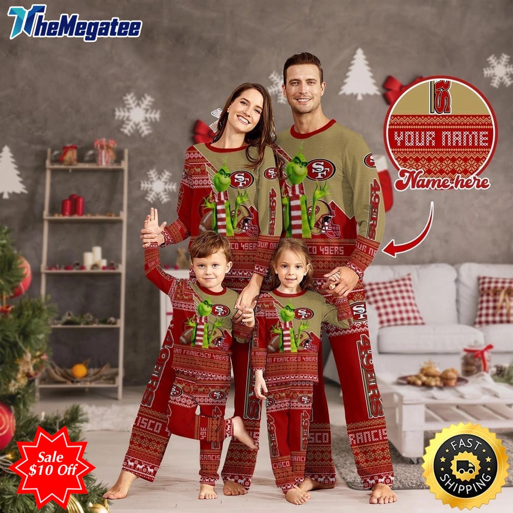 nfl san francisco 49ers custom name pajamas christmas sports for family