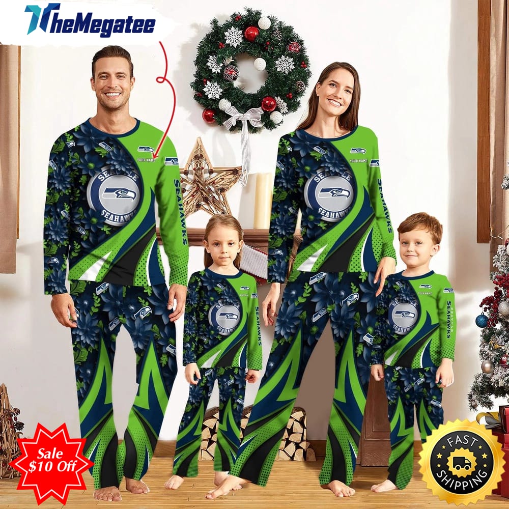 nfl seattle seahawks custom name pajamas flower for family