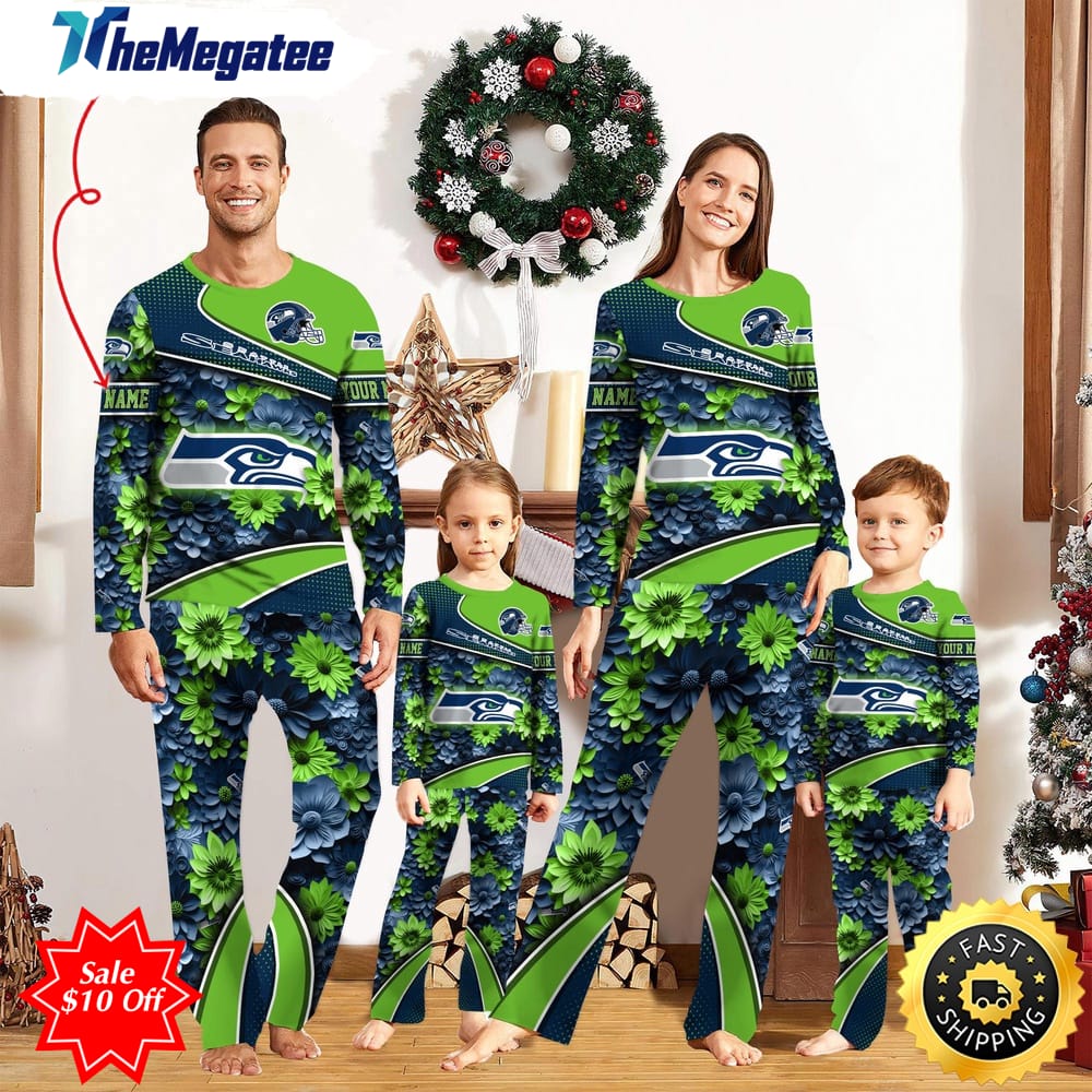 nfl seattle seahawks custom name pajamas flower sports for family