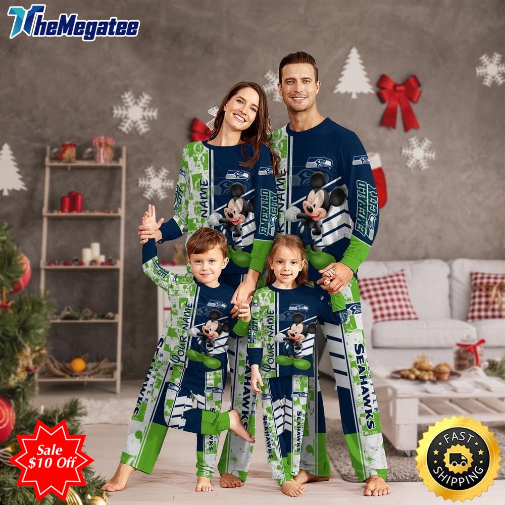 nfl seattle seahawks custom name pajamas mickey mouse for family