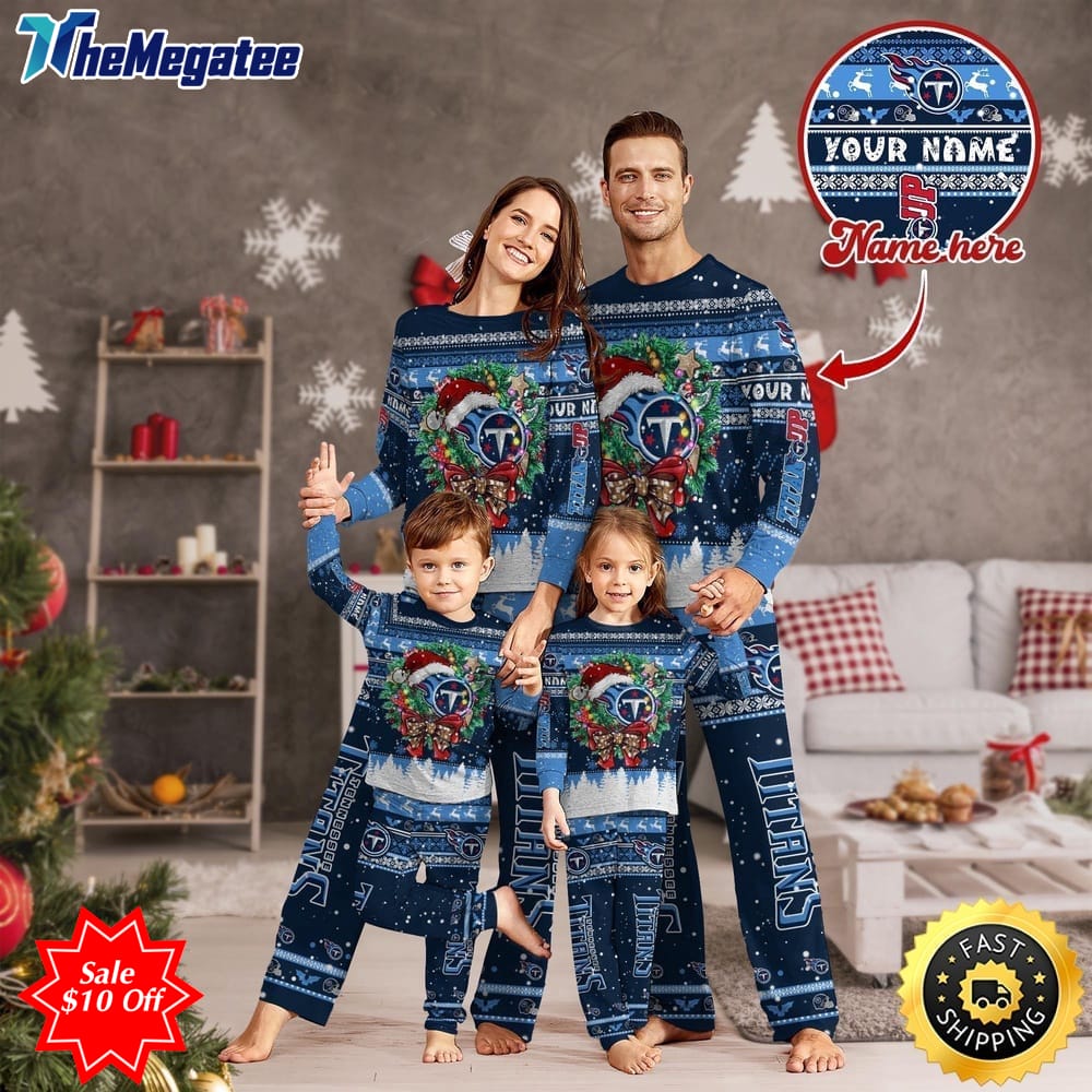 nfl tennessee titans custom name pajamas christmas for family