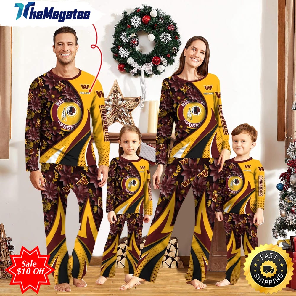 nfl washington commanders custom name pajamas flower for family