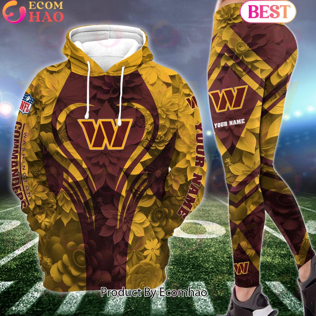 nfl washington commanders special flowers design hoodie and leggings 1 SSYZV