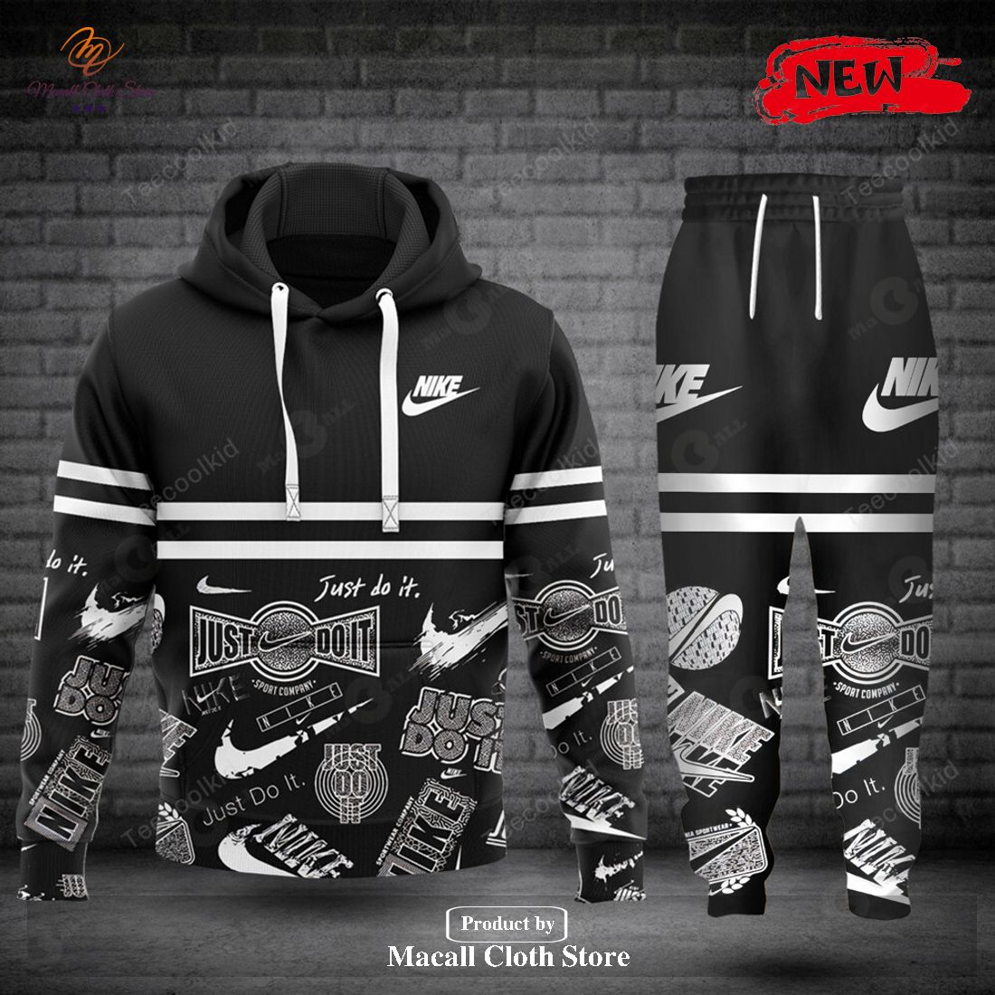 nike black design just do it full pattern luxury fashion hoodie sweatshirt 3d and pants 1 6ninO