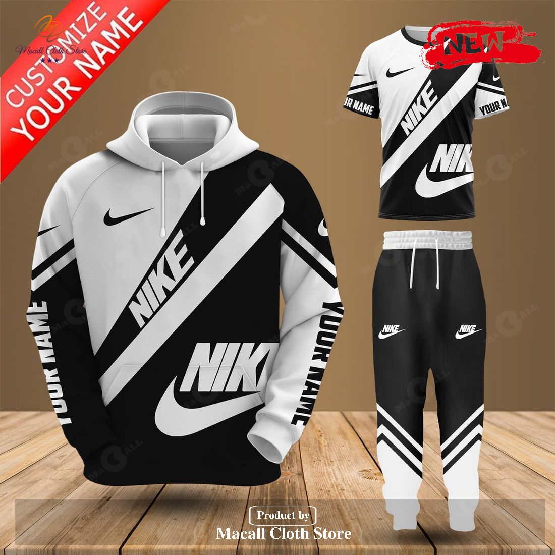 nike black white color custom luxury design hoodie sweatshirt 3d and pants 1 Aa7aQ