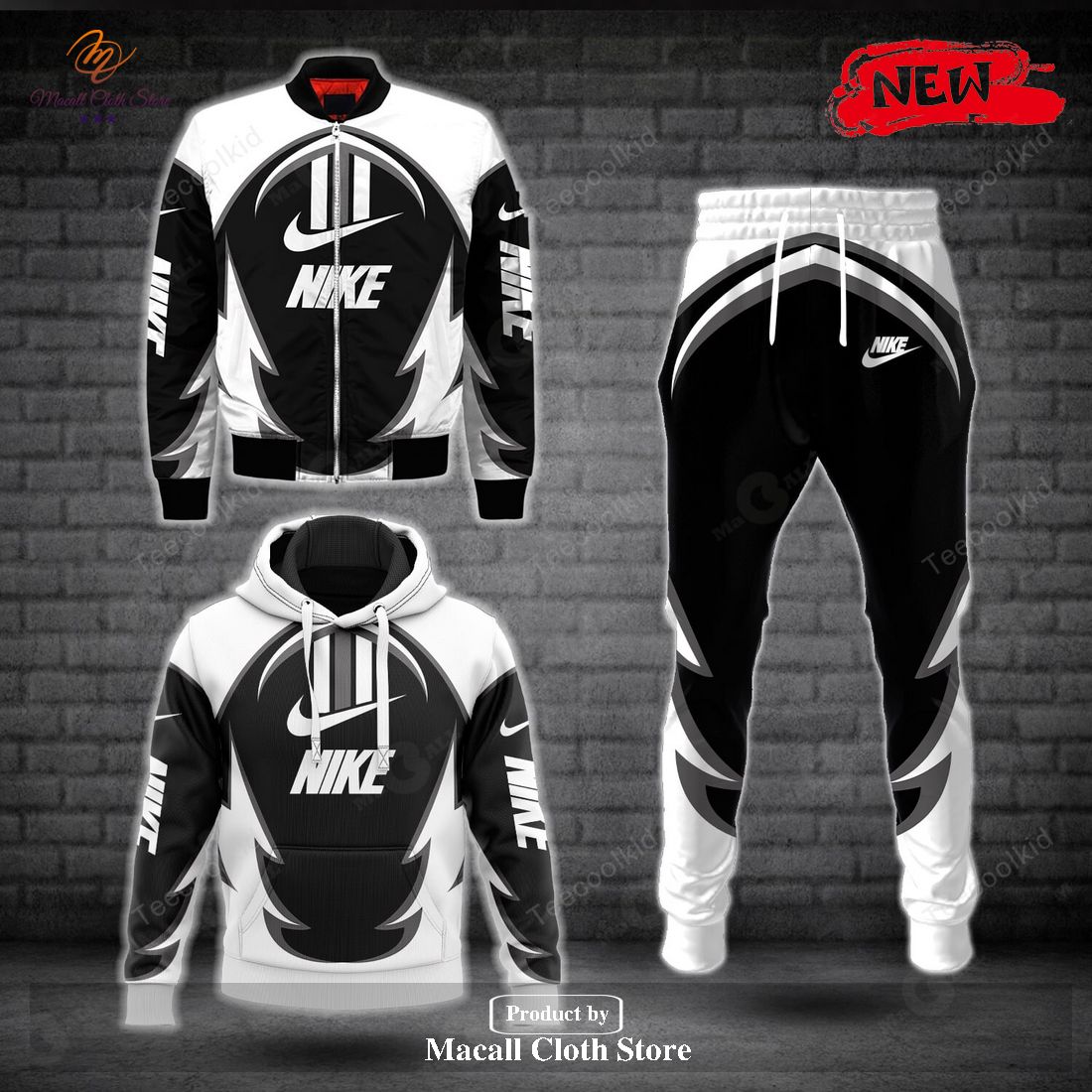 nike fashion black white effect preimum design hoodie sweatshirt 3d and pants 1 Ba4ei