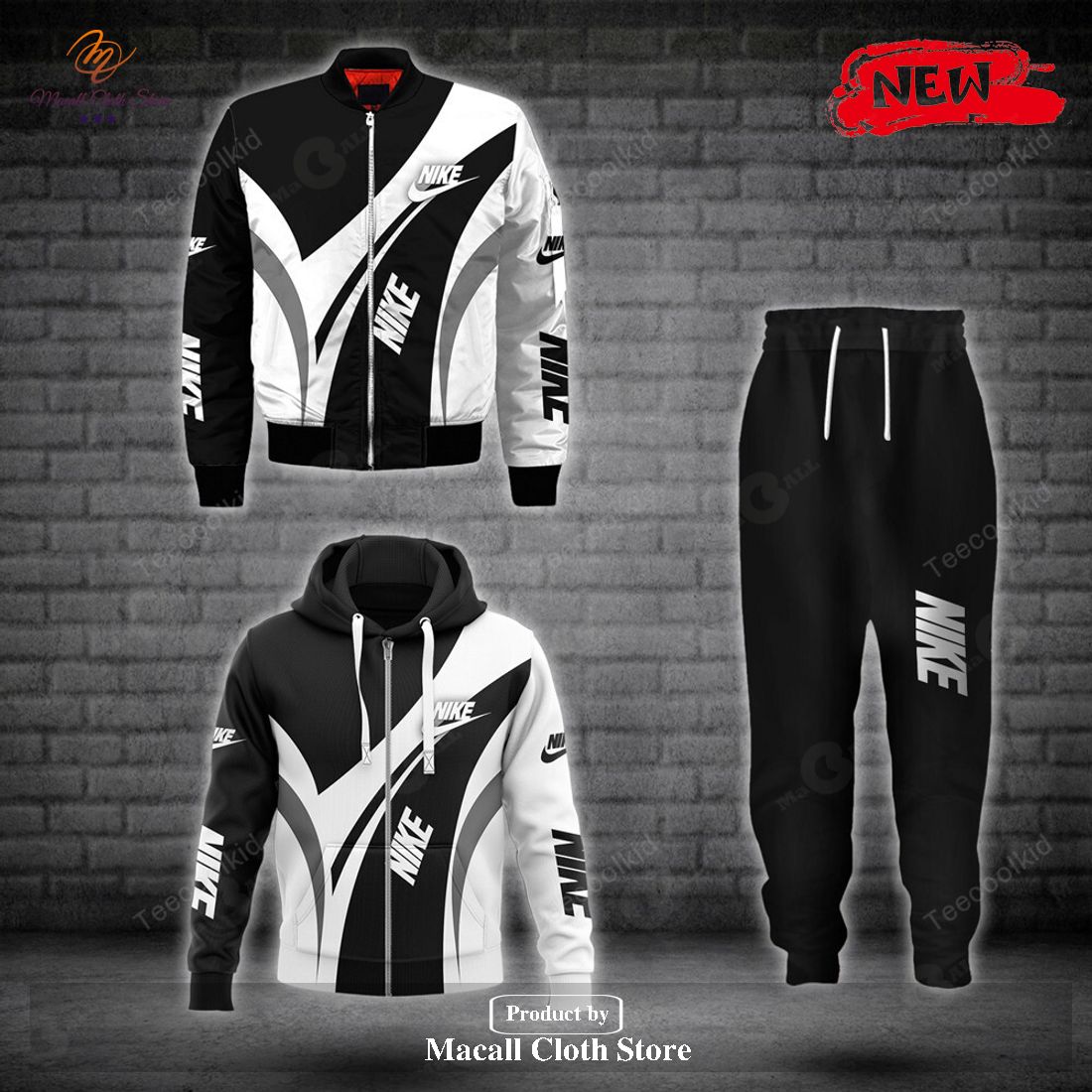 nike fashion classic black white mix luxury design hoodie sweatshirt 3d and pants 1 D1qIb