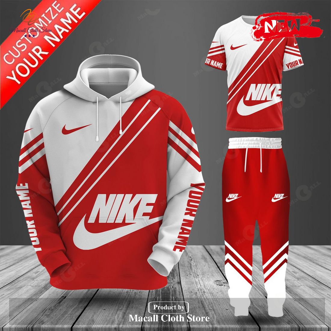 nike white red mixing color luxury design hoodie sweatshirt 3d and pants 1 EnD6W