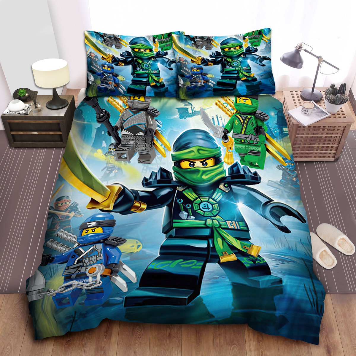 ninjago team artwork battlefield comforter duvet cover bed sheets bedding set tejmy