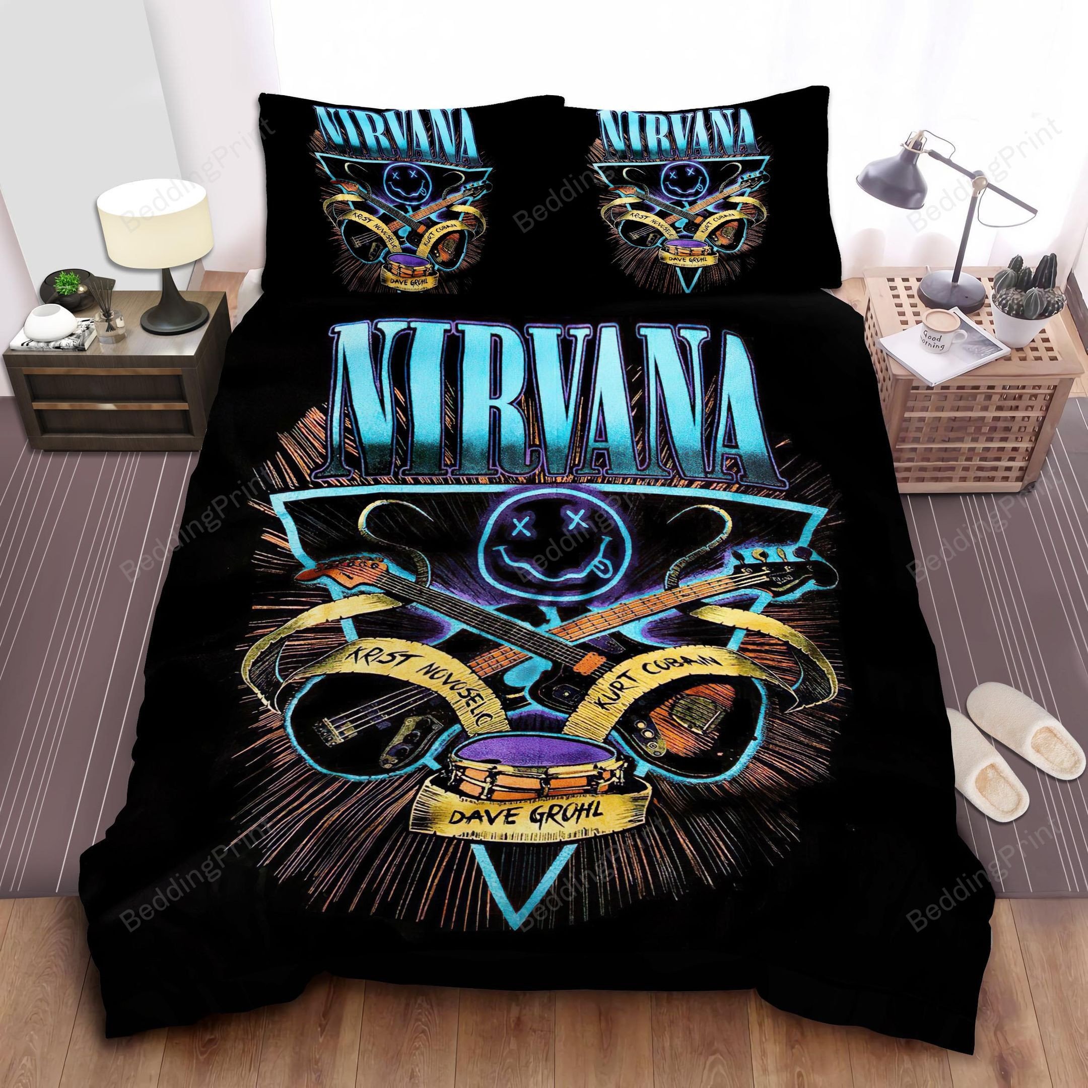 nirvana logo with drums guitars bed sheets duvet cover bedding sets 9s3ok