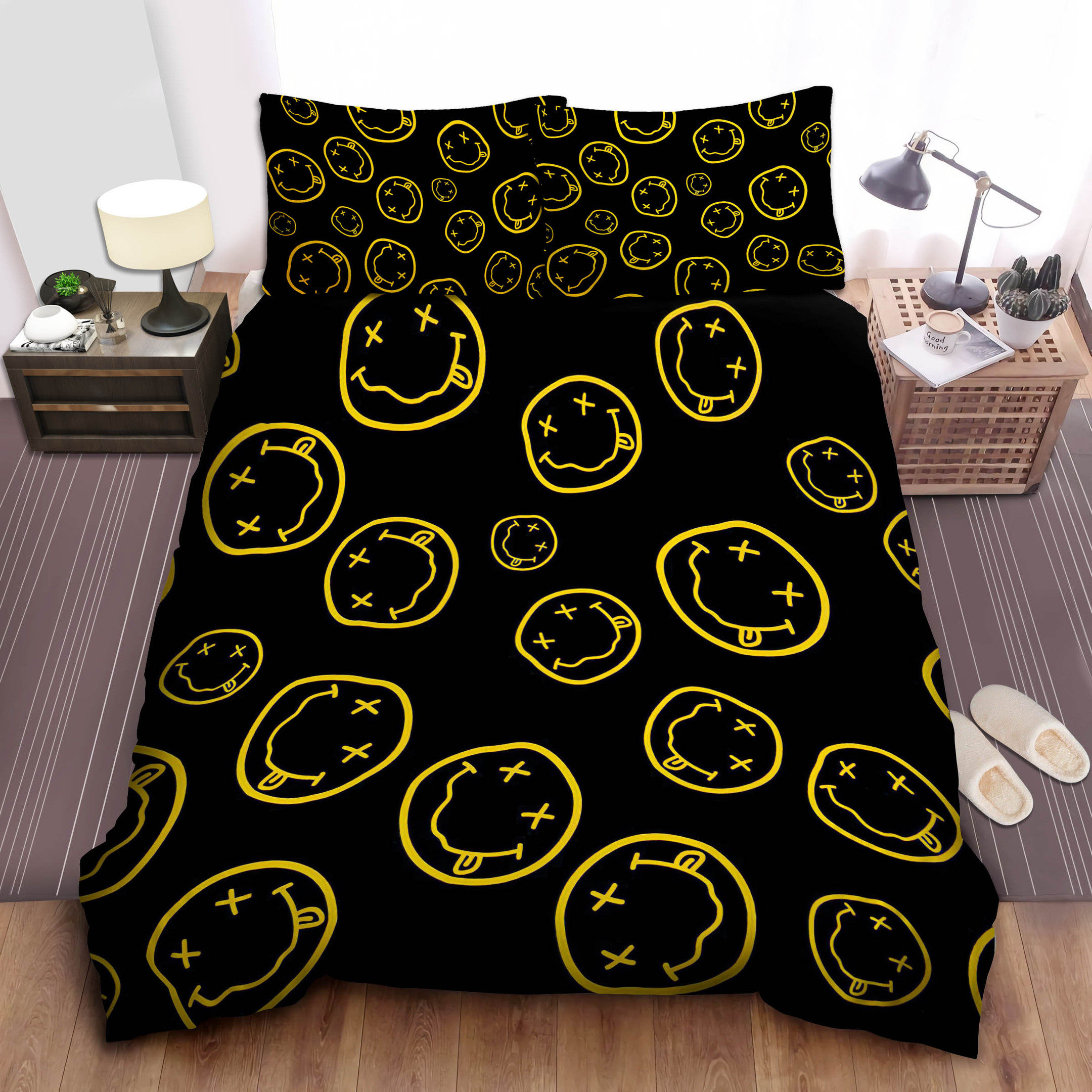 nirvana smiley logo pattern duvet cover bedroom sets comfortable bedding sets s3era