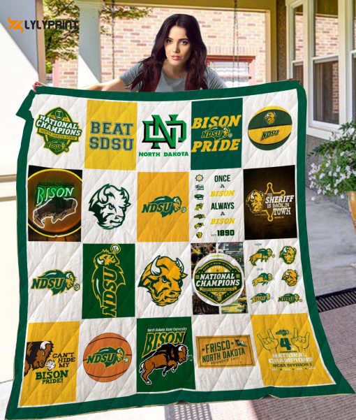 north dakota state bison quilt blanket for fans home decor gift 2a