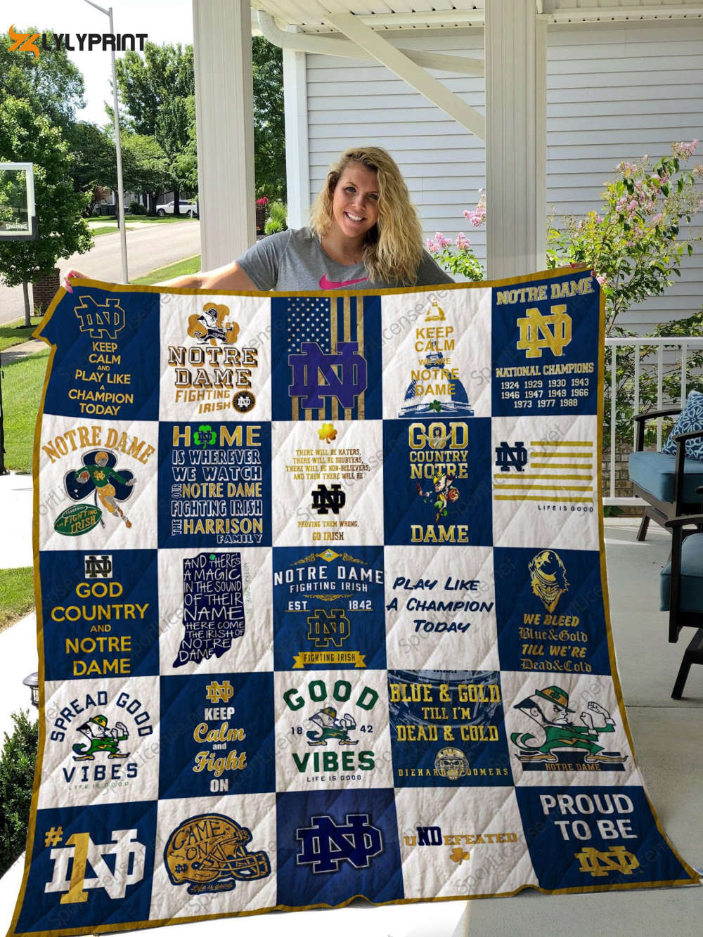 notre dame fighting irish quilt blanket for fans home decor gift 1a