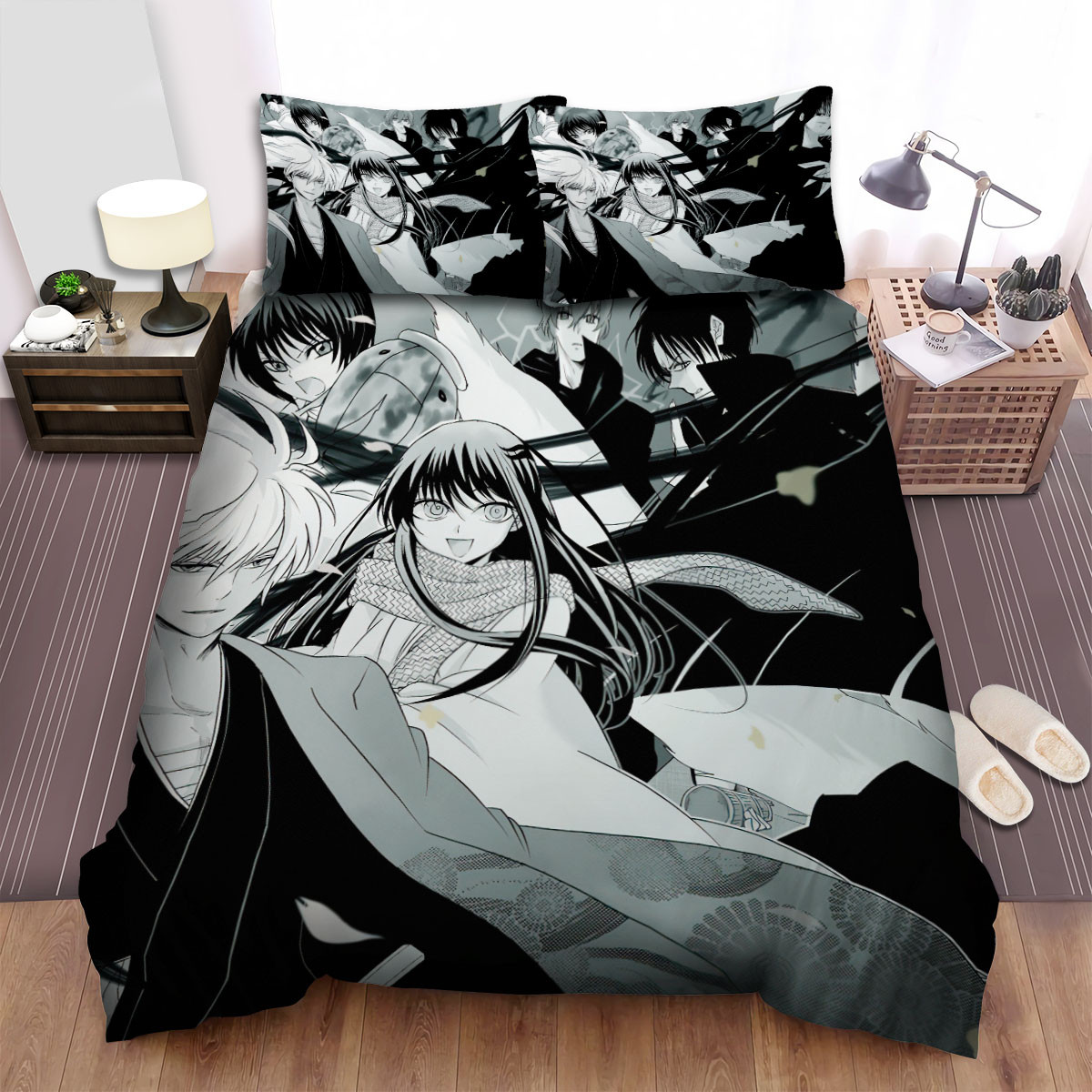 nura rise of the yokai clan characters in black white bed sheets spread duvet cover bedding sets ychmp