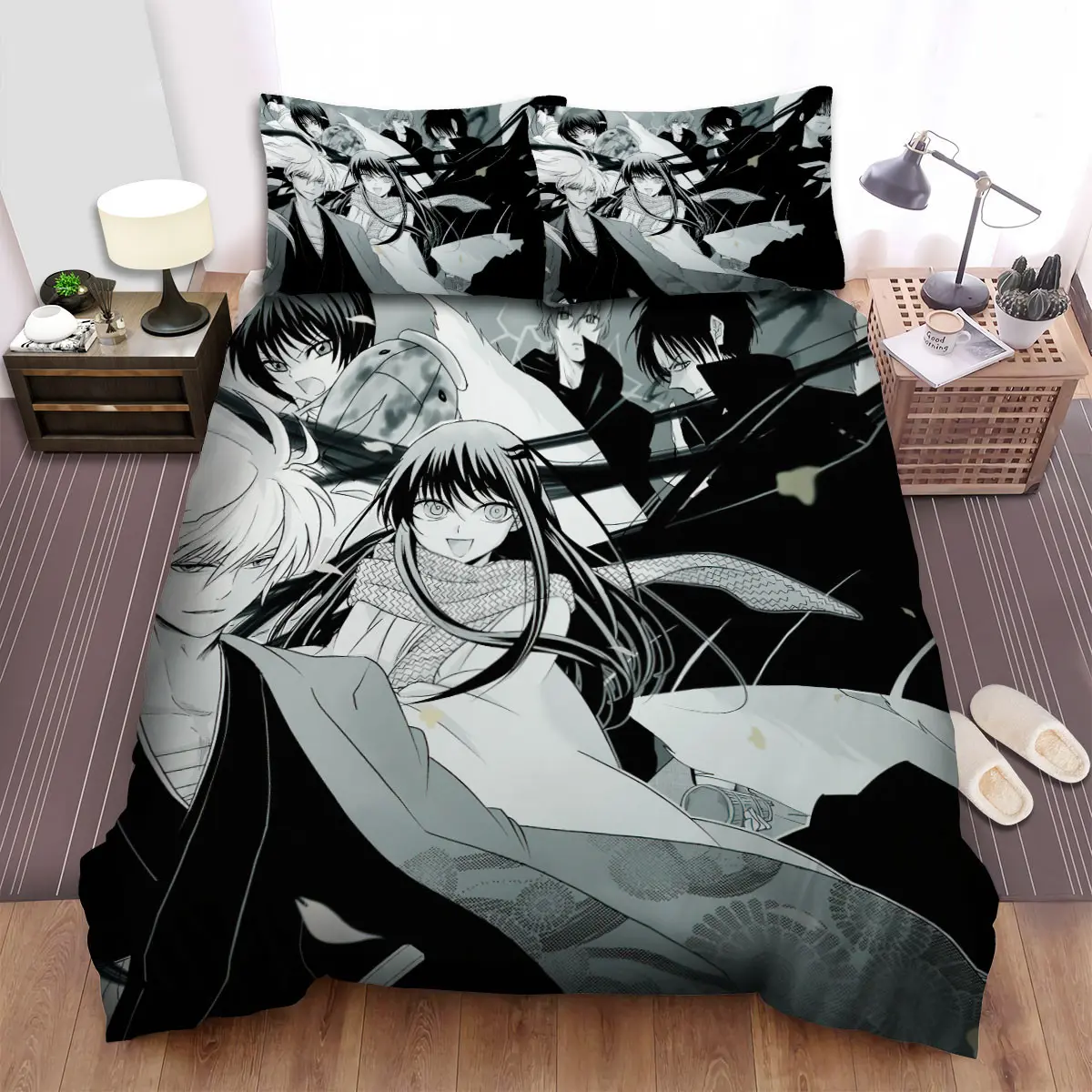 nura rise of the yokai clan characters in black white bed sheets spread duvet cover bedding sets ychmp