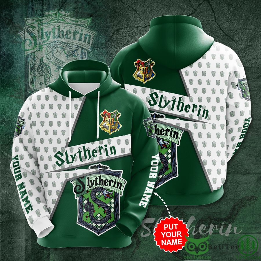 oLI9eriC 50 Personalized Harry Potter Slytherin Green White 3D Hoodie