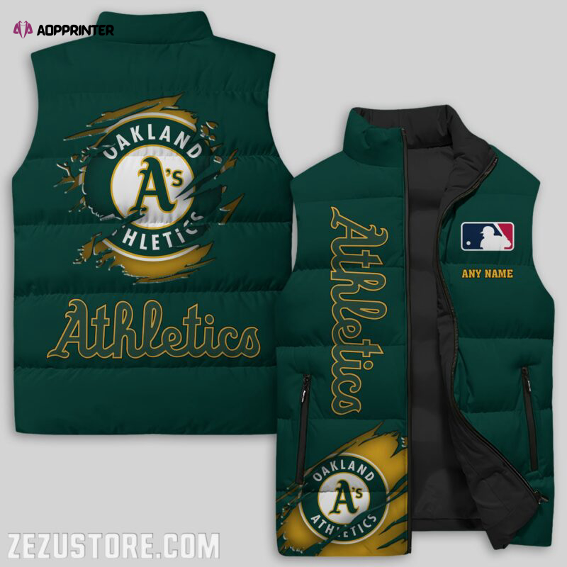 oakland athletics mlb sleeveless puffer jacket custom for fans gifts 3