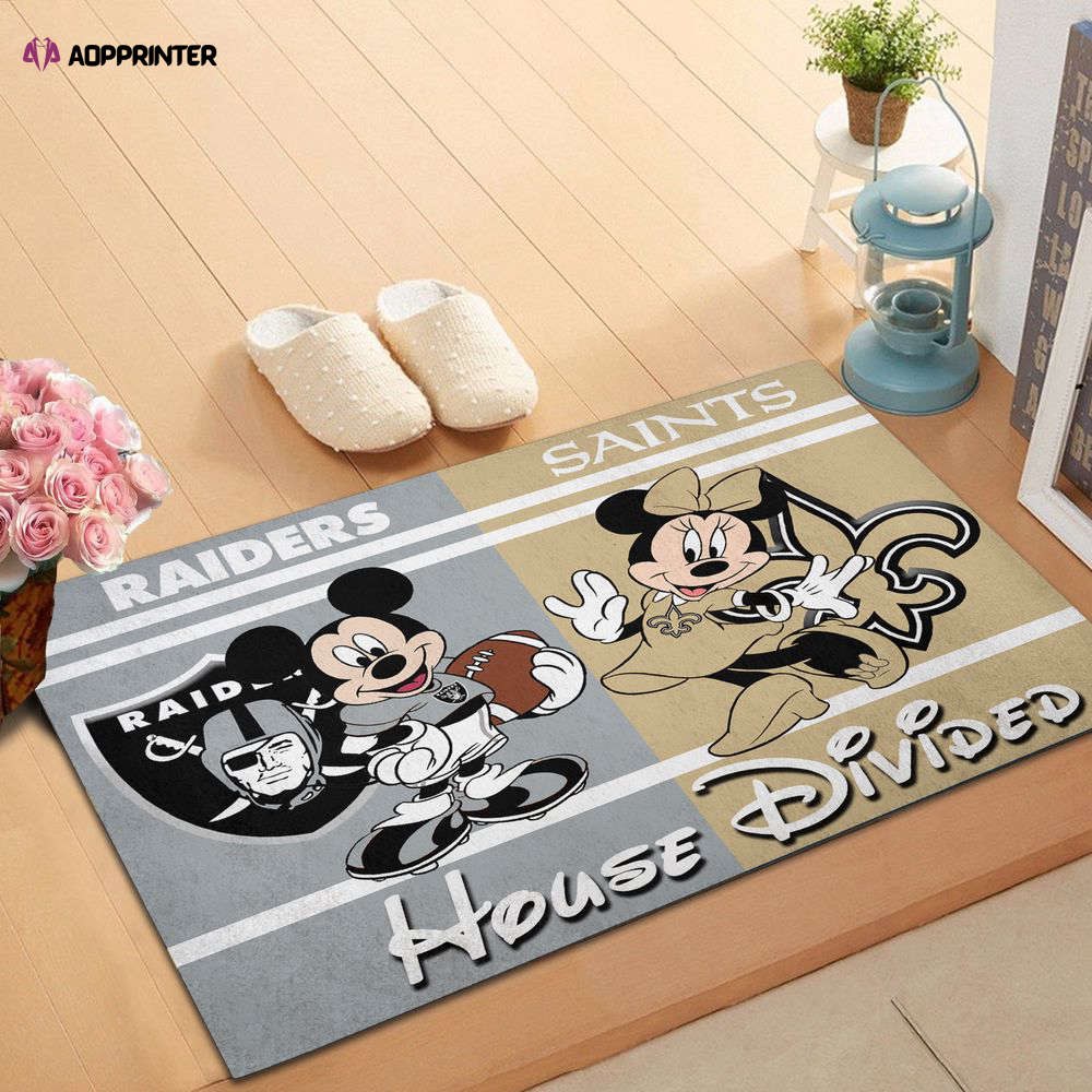 oakland raiders vs new orleans saints mickey and minnie teams nfl house divided doormat gift for home decor