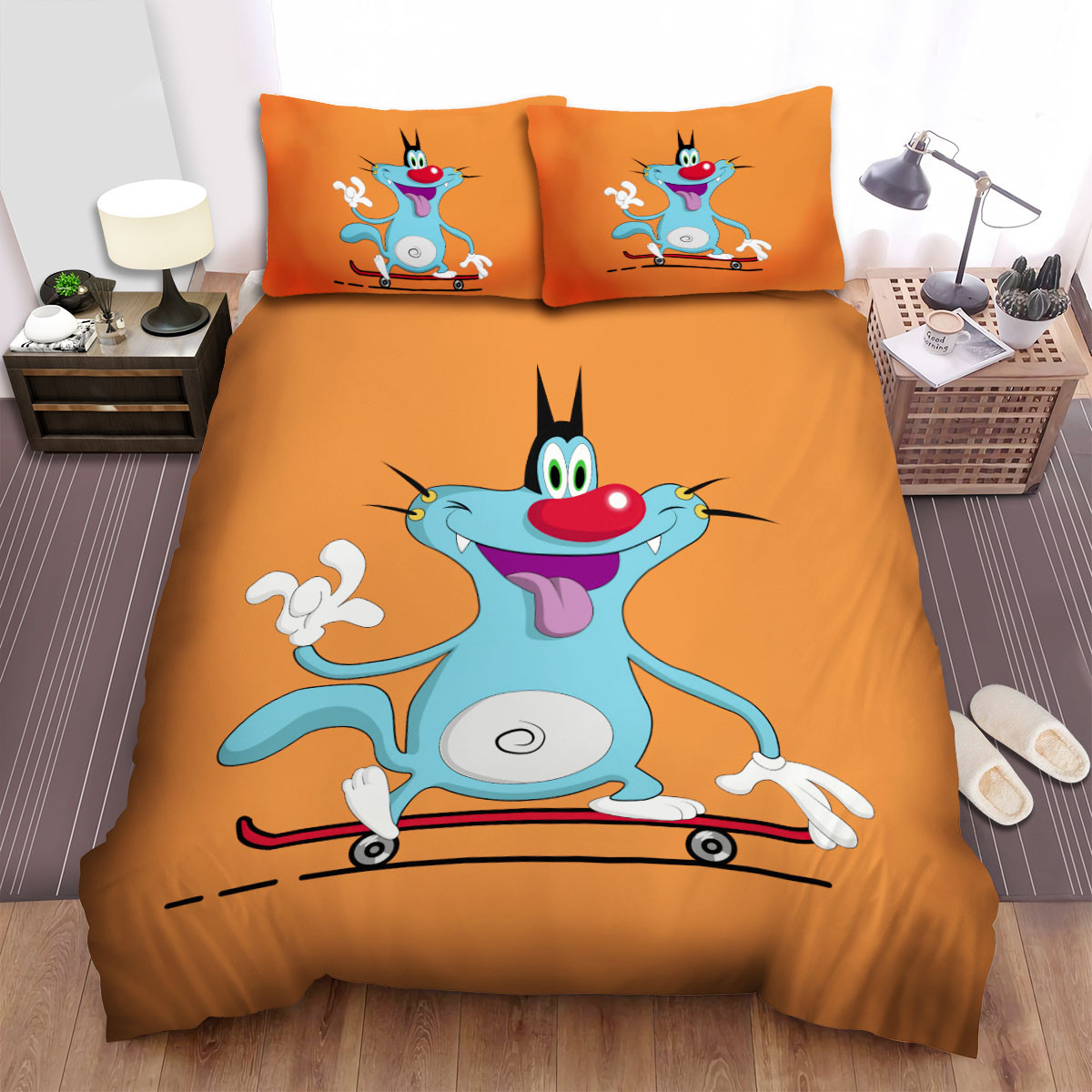 oggy and the cockroaches skateboarding bed sheets spread duvet cover bedding sets qm0ei