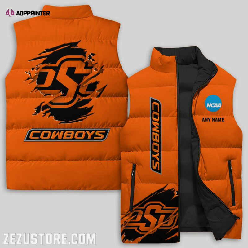 oklahoma state cowboys ncaa sleeveless puffer jacket custom for fans gifts