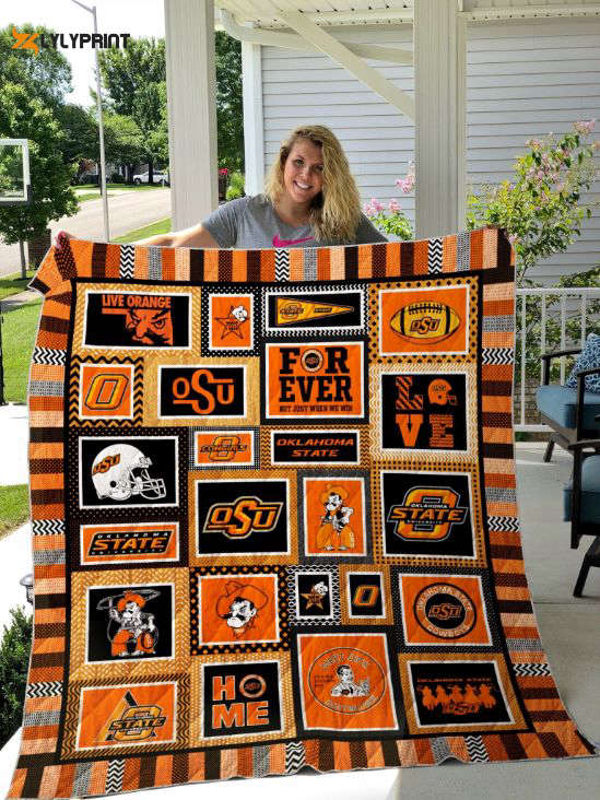 oklahoma state cowboys quilt blanket for fans home decor gift 3e