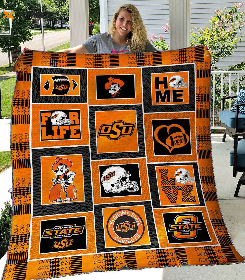 oklahoma state cowboys quilt blanket for fans home decor gift 3g