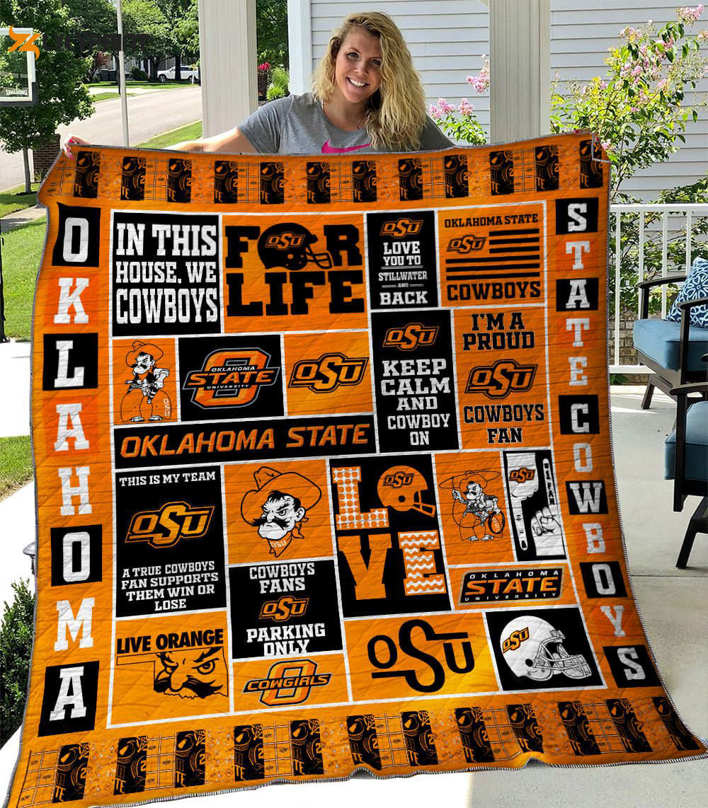 oklahoma state cowboys quilt blanket for fans home decor gift 3h