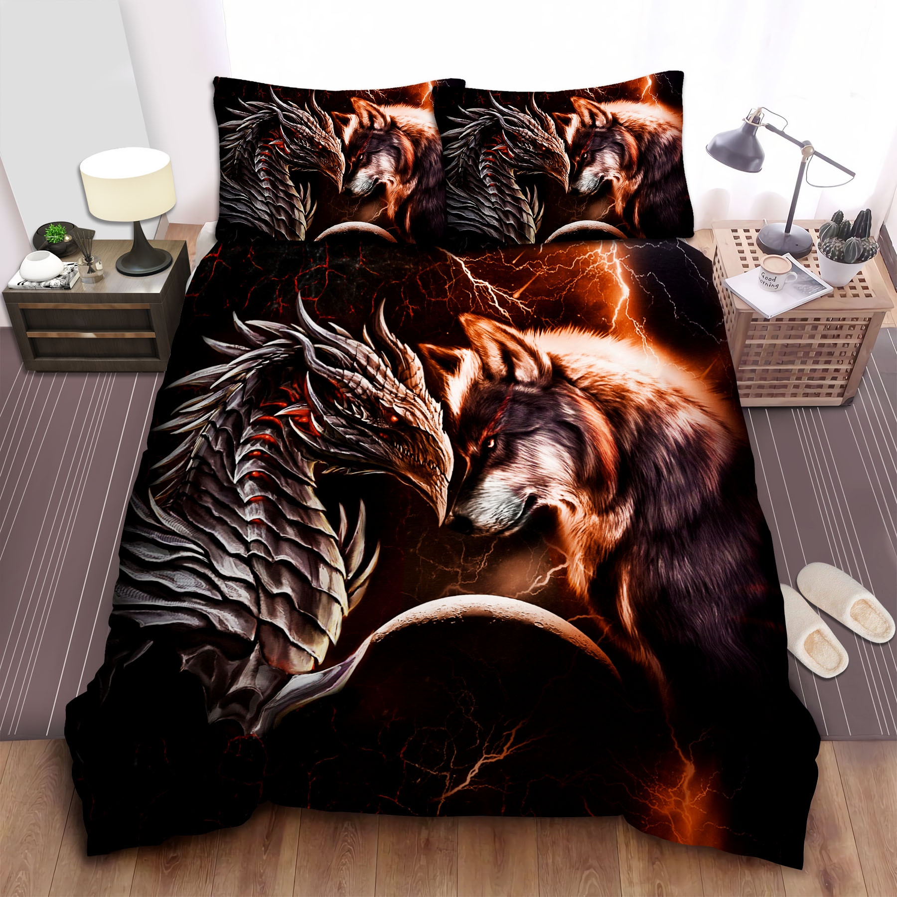 orange dragon and wolf duvet cover bedroom sets comfortable bedding sets dg7zf