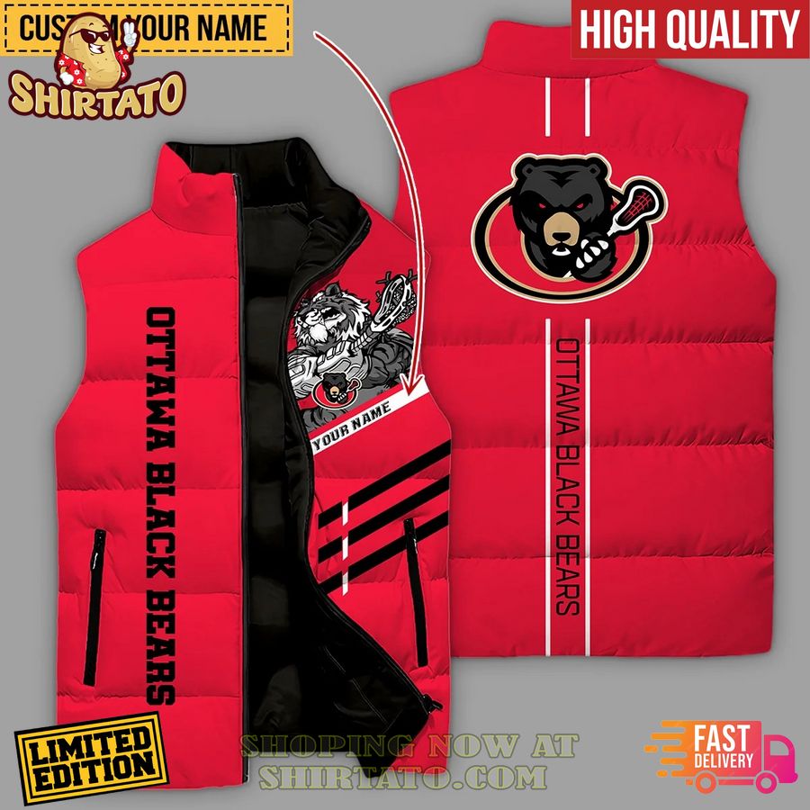 ottawa black bears custom name sleeveless puffer jacket 1 kdjLU