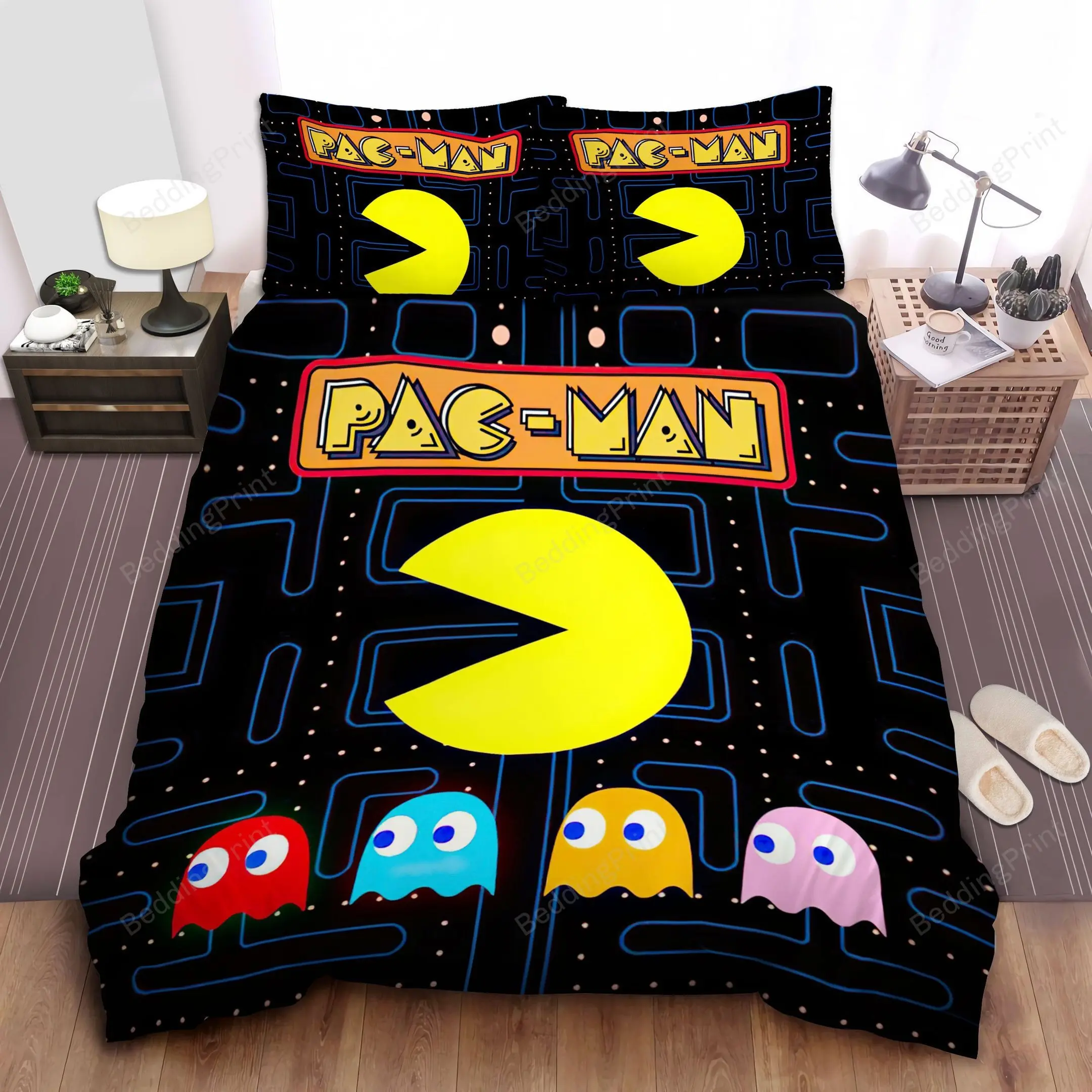 pac man the four colored ghosts and the maze bed sheets duvet cover bedding sets h6p88