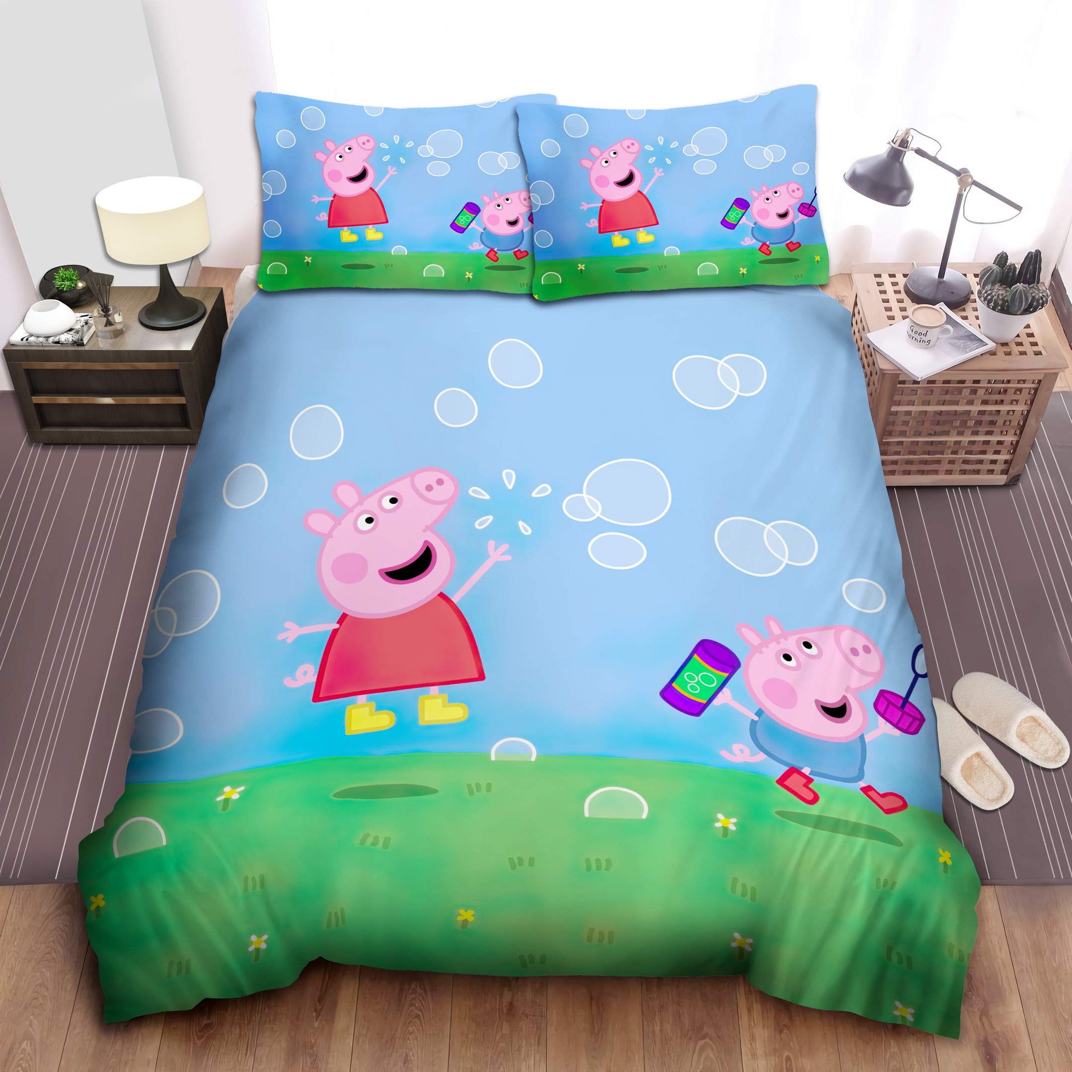 peppa pig popping bubbles comforter duvet cover bed sheets bedding set s7rho